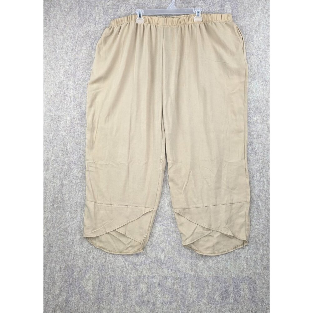 Elastic Waist Womens Capris Pants Beige Size 7XL Relaxed Fit 100% Polyester